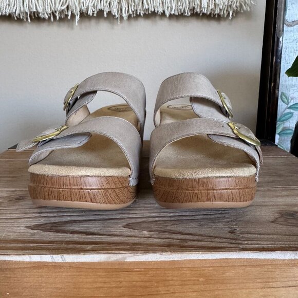 Dansko Sophie Leather Taupe Sand Dollar Double Adjustable Strap Open Toe Clog Si - Picture 4 of 14